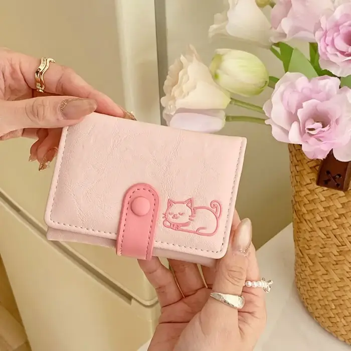 Porte-monnaie portable imprimé chat en cuir PU