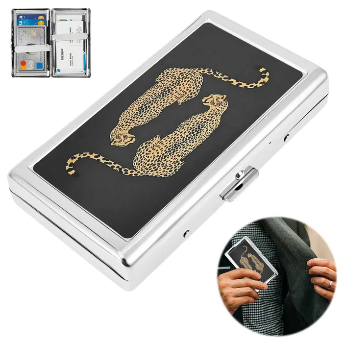 Porte-cartes en métal pour hommes, en acier inoxydable, ultra-fin, vintage, étui pour cartes bancair