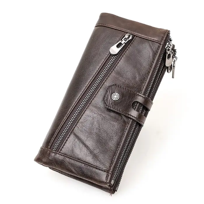 CONTACT'S Long portefeuille hommes en cuir véritable pochette portefeuilles Rfid sac d'argent avec p