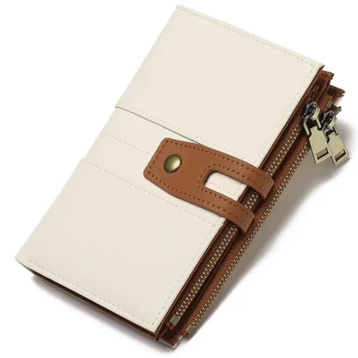 Zency-Portefeuille long en cuir véritable unisexe, pochette en cuir de vachette, plusieurs fentes pour cartes, porte-monnaie, porte-monnaie, multifonction, classique