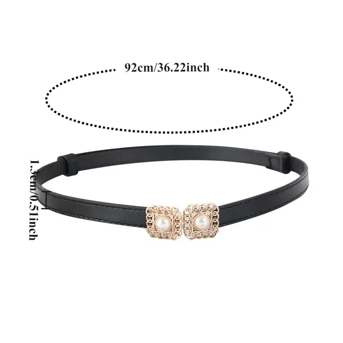 Ceinture pour femme rétro à la mode avec chaîne et perles, ceinture décorative polyvalente pour manteaux et robes, boucle en métal, ceinture en cuir fine pour femme