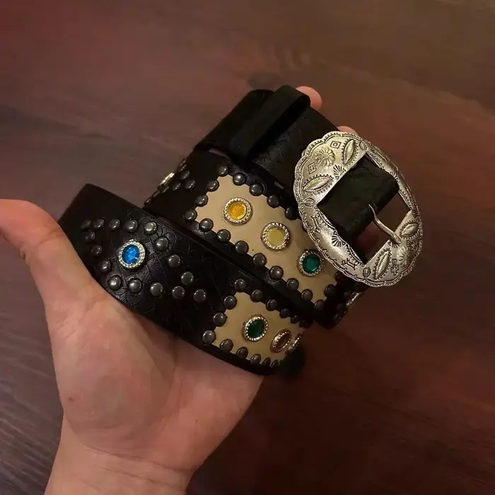 Ceinture d'épissure de pierres précieuses sculptées occidentales en métal pour hommes et femmes