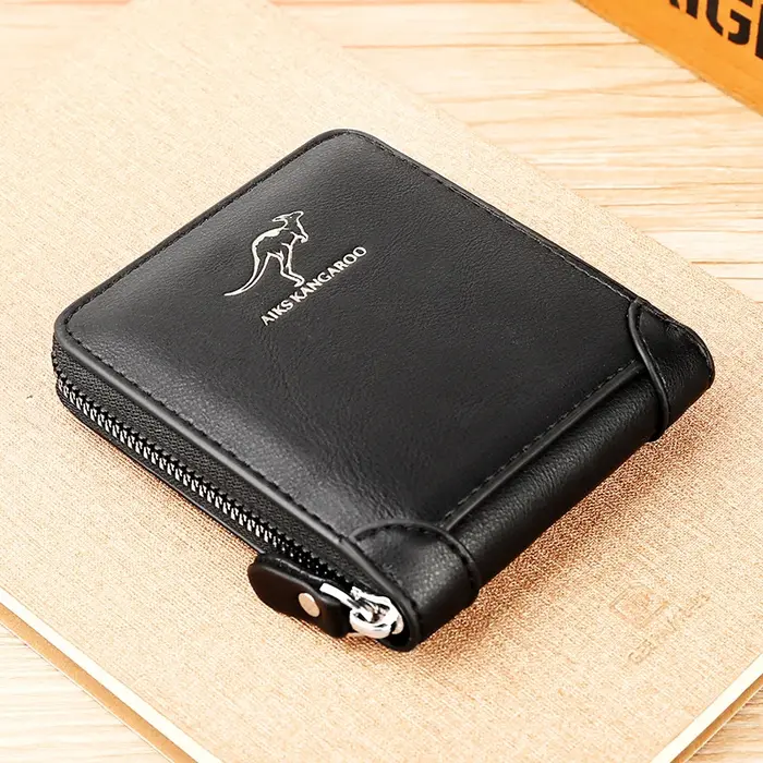 Portefeuille en cuir pour hommes de luxe 	 Porte-monnaie pour hommes, porte-cartes à fermeture éclai