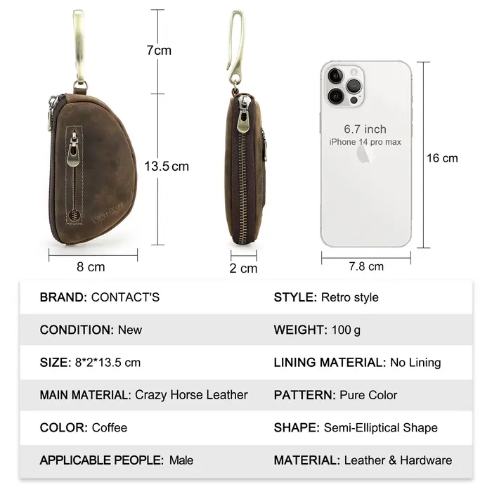 Porte-clés en cuir véritable rétro pour homme, étui Airtag anti-perte, porte-clés pour homme, étui à fermeture éclair, HTML, 007 Keeper