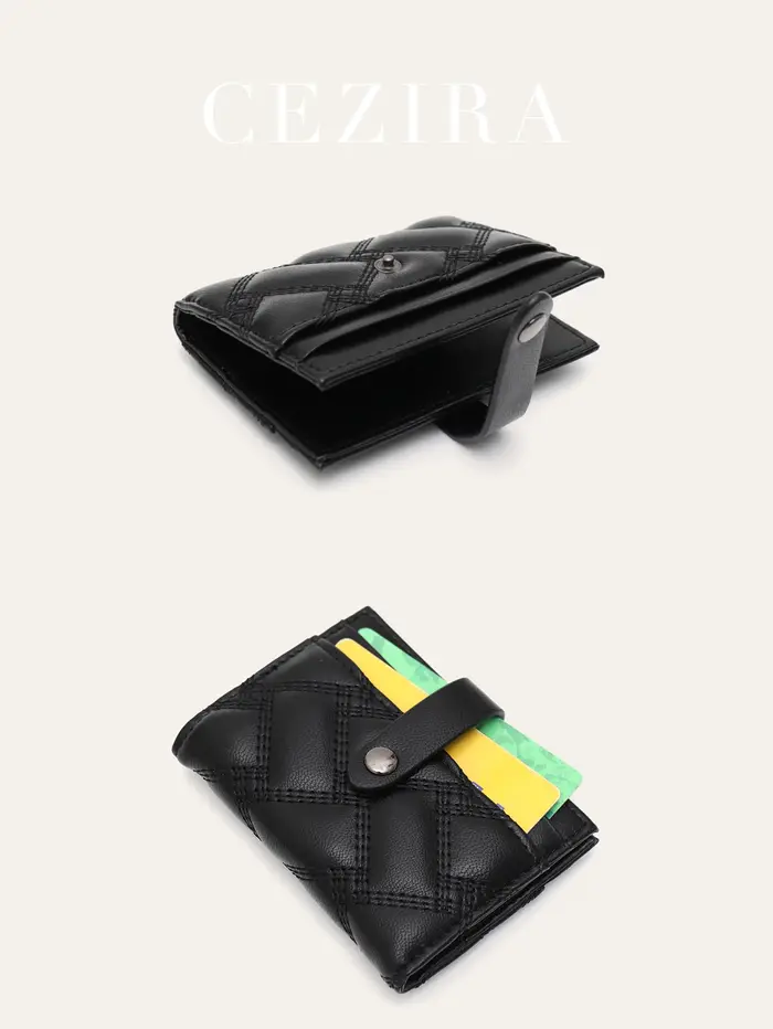 CEZIRA élégant porte-carte de crédit en cuir PU mode femme à deux volets court portefeuille multi-fentes pour cartes fonctionnel Portable sac à main