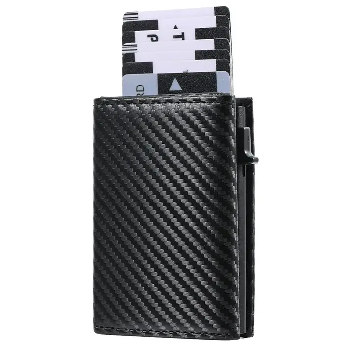 Portefeuille pour homme avec fermeture éclair, porte-monnaie, porte-cartes de crédit métallique à ouverture automatique, minimaliste, anti-RFID, idéal pour les cartes de visite