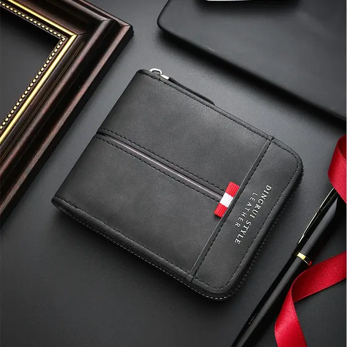 Portefeuille vintage pour hommes – Étui porte-monnaie et porte-cartes à fermeture éclair, petit styl