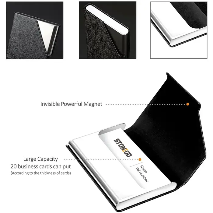 Porte-cartes de visite en métal – Étui à cartes en acier inoxydable en cuir PU imperméable pour hommes et femmes