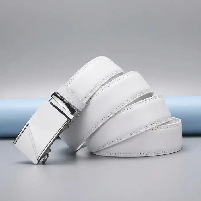 Ceinture classique blanche pour homme avec boucle automatique en alliage de zinc