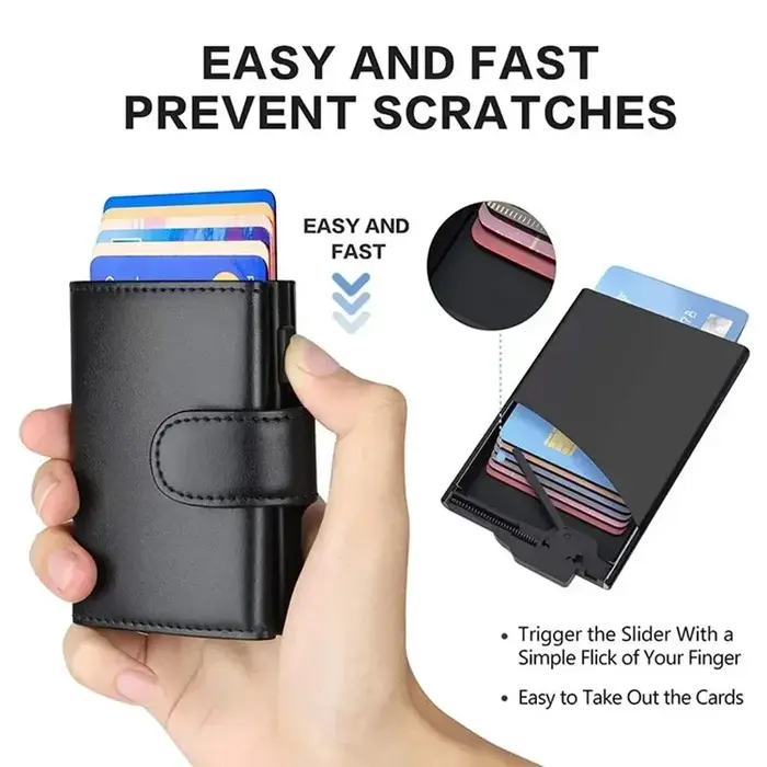 Portefeuille à trois volets en cuir microcarence Rfid pour hommes