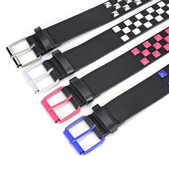 Ceinture punk unisexe en cuir PU 107CM avec rivets : style à carreaux droit de la scène hip-hop