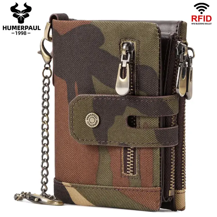 LAREET 100% portefeuille en cuir véritable avec peau de vache pour hommes porte-carte d'argent sac à main RFID court Double fermeture éclair poche à monnaie mâle à deux volets
