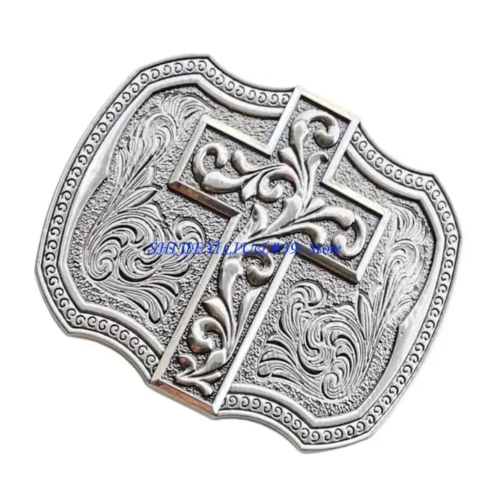 Boucle ceinture avec symbole croix intemporelle E21F, fabriquée en alliages rétro pour une garde-robe moderne