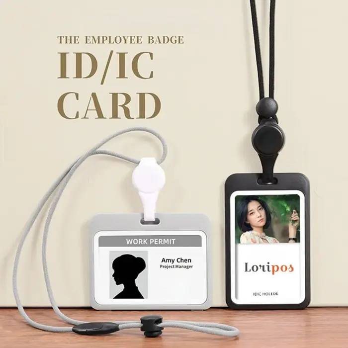 Porte-cartes rétractable transparent double face avec cordon détachable pour carte d'identité d'employé