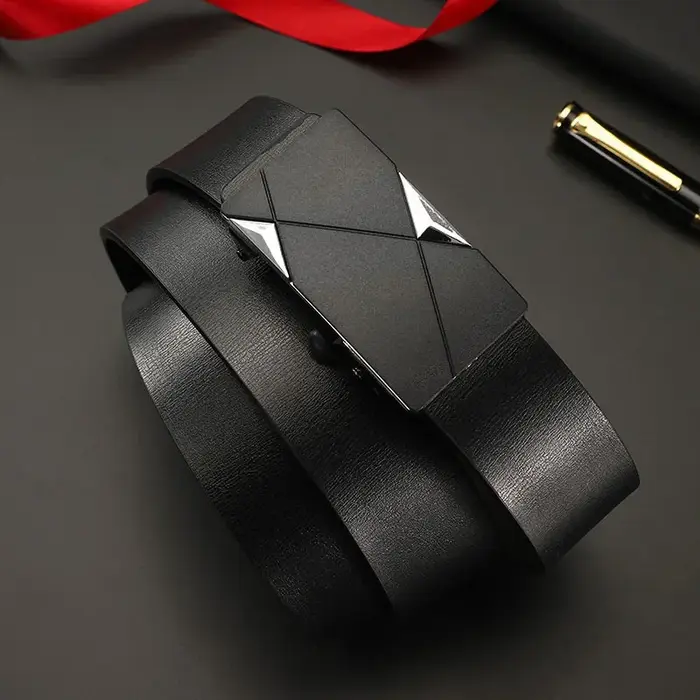 Ceinture à cliquet en cuir PU de luxe pour hommes – Boucle automatique avec micro-ajustement