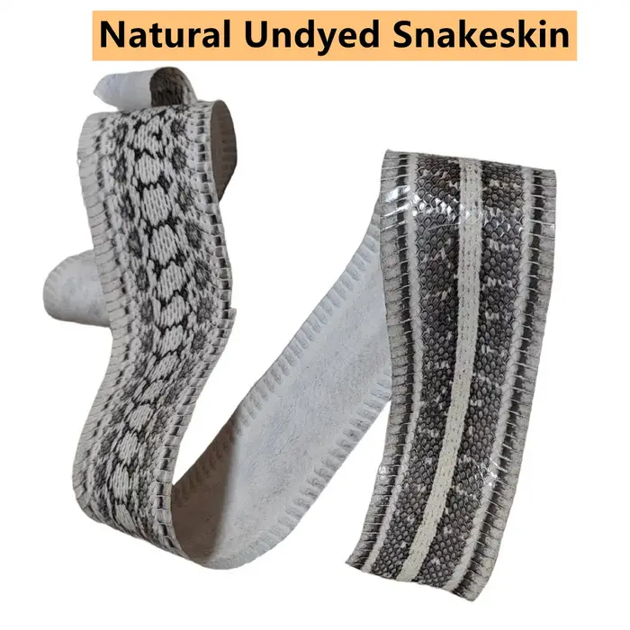Cuir de serpent naturel non teint noir et blanc de 110 cm de long pour ceinture