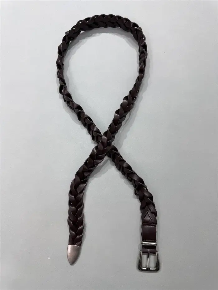 Ceinture en cuir tressé pour femme, ceinture élégante et décontractée ornée de perles