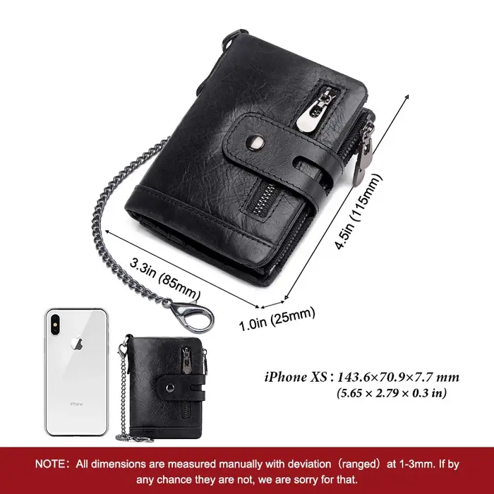 KAVIS portefeuille en cuir véritable pour hommes RFID blocage porte-carte sac à main court Double fermeture éclair monnaie poche mâle à deux volets chaîne Billetera