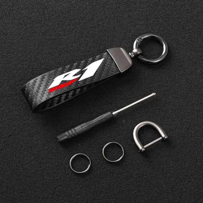 Porte-clés en corde de cuir et fibre de carbone pour moto