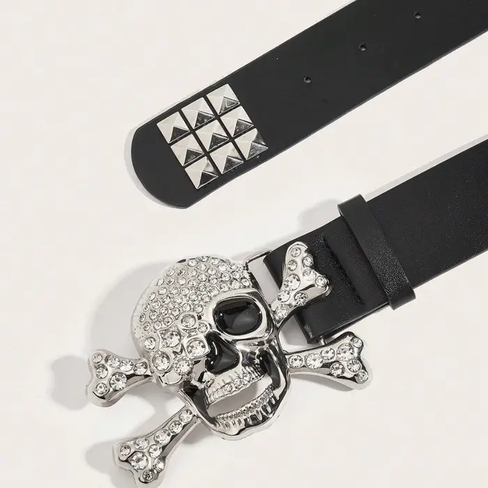 Ceinture à rivets et boucle tête de mort punk foncé pour hommes, 1 pièce, ceinture décorative polyva