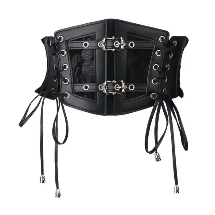 Ceinture corset chic noire à lacets - Ceinture élastique large pour femme | Parfait pour les fêtes et les sorties décontractées