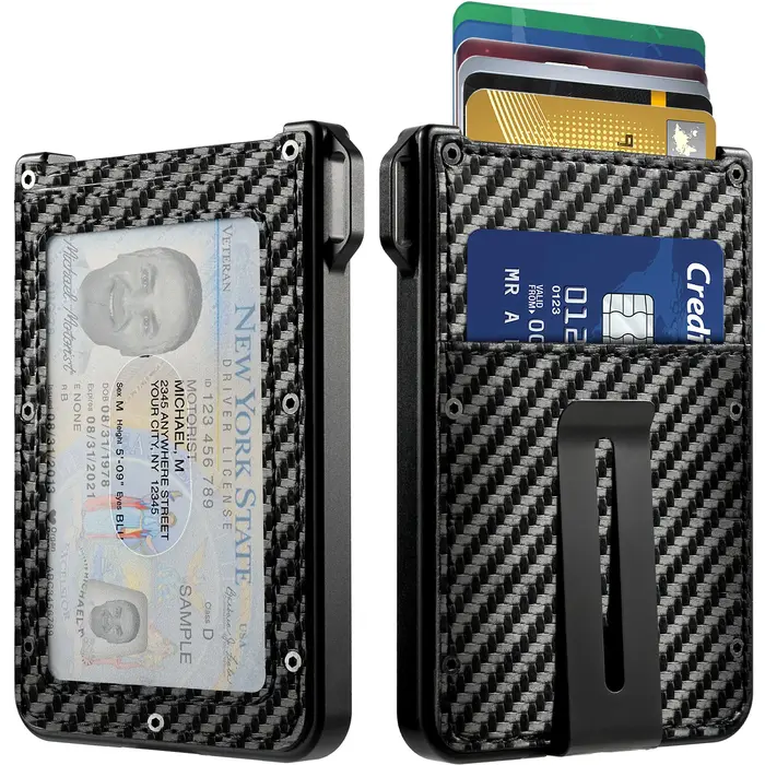 Portefeuille pour hommes-portefeuille en cuir de fibre de carbone mince en aluminium, peut contenir 