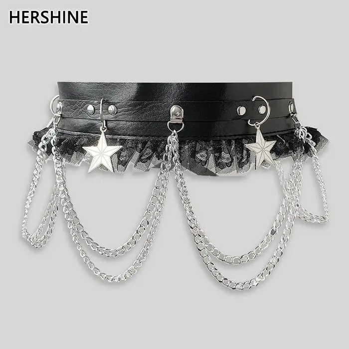 HERSHINE – ceinture en cuir avec chaîne étoile pour femmes