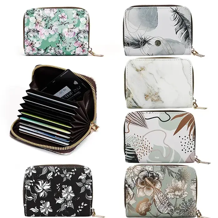Porte-cartes rétro à fermeture éclair pour femme