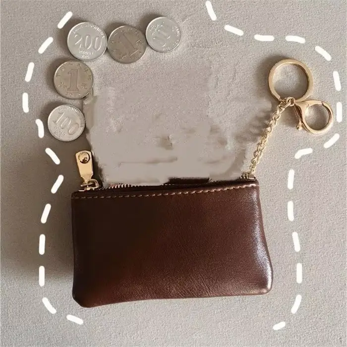 Mini porte-monnaie en cuir PU avec porte-clés doré et fermeture éclair lisse, parfait pour un usage quotidien, pour transporter cartes, argent, clés et petits objets.