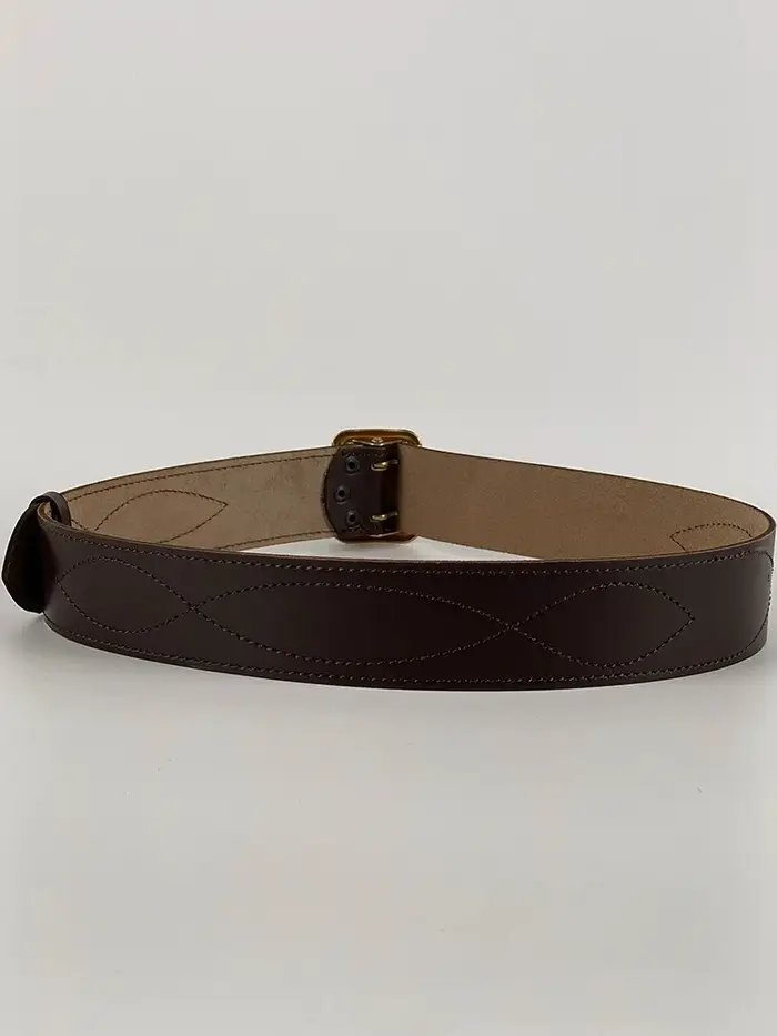 Ceinture en cuir de vachette à double boucle métallique russe, noir et marron