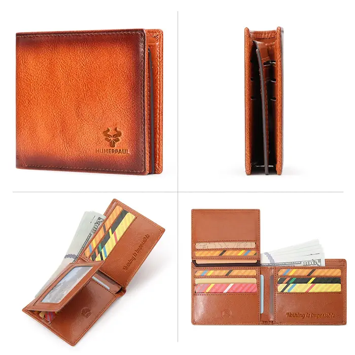 HUMERPAUL portefeuille pour hommes en cuir véritable RFID bloquant à deux volets élégant porte-carte sac à main avec fenêtre d'identification classique mâle sac d'argent