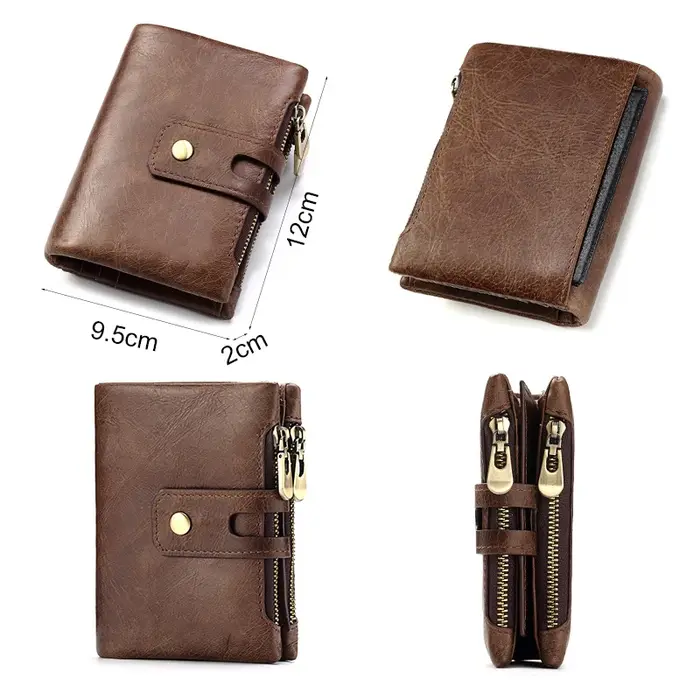 HUMERPAUL portefeuille rétro pour hommes RFID en cuir véritable moraillon porte-carte à glissière porte-monnaie court à deux volets hommes femmes Portomonee