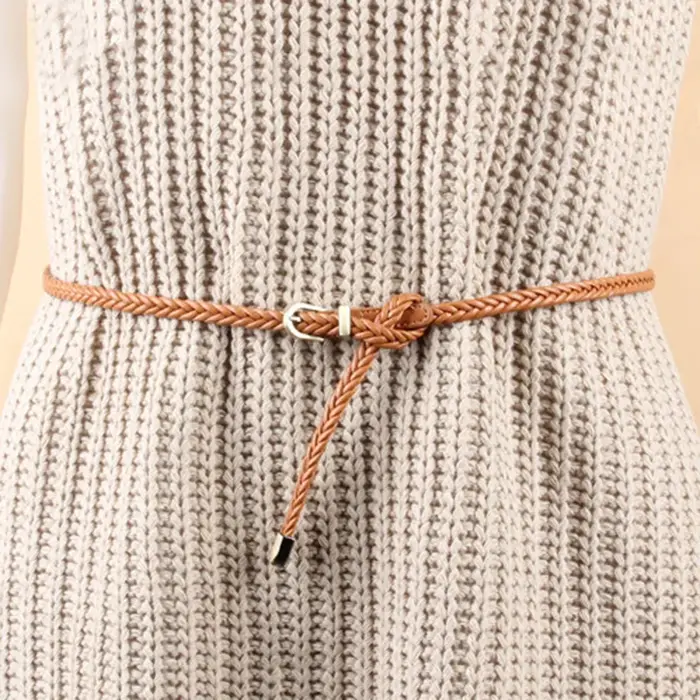 Ceinture fine tressée en cuir pour femme