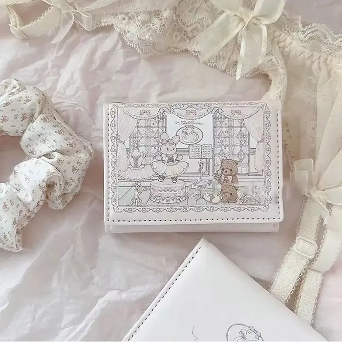 Portefeuille lapin ours série pique-nique de printemps pour fille, joli Design Original, Anti-démagn