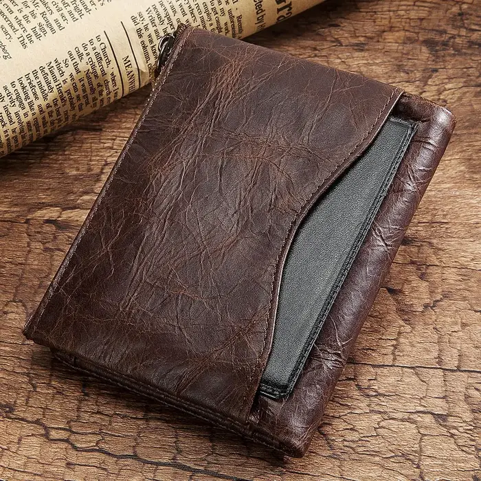 Portefeuille court en cuir véritable pour homme