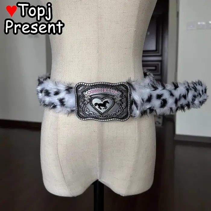 Léopard luxe pour petite amie Y2K Harajuku rétro Western Cowgirl Cowboy Punk fourrure