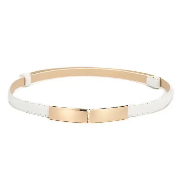 Ceinture robe Simple polyvalente mode femmes en cuir mince maigre métal or élastique boucle ceinture