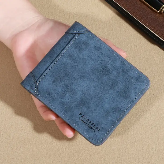 Portefeuille vintage en cuir mat pour hommes – Café à trois volets avec fentes multi-cartes