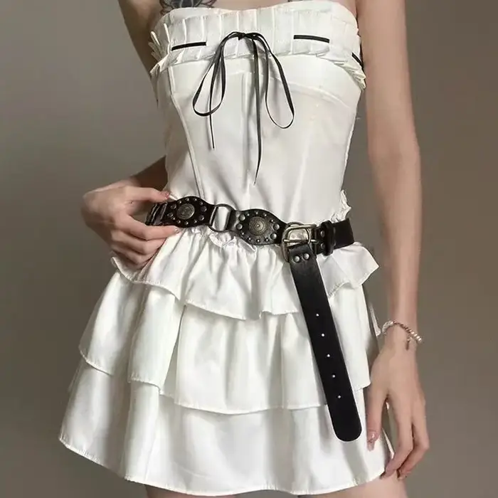 Mirad rétro Rivet femmes ceinture polyvalent Style ethnique robe pantalon