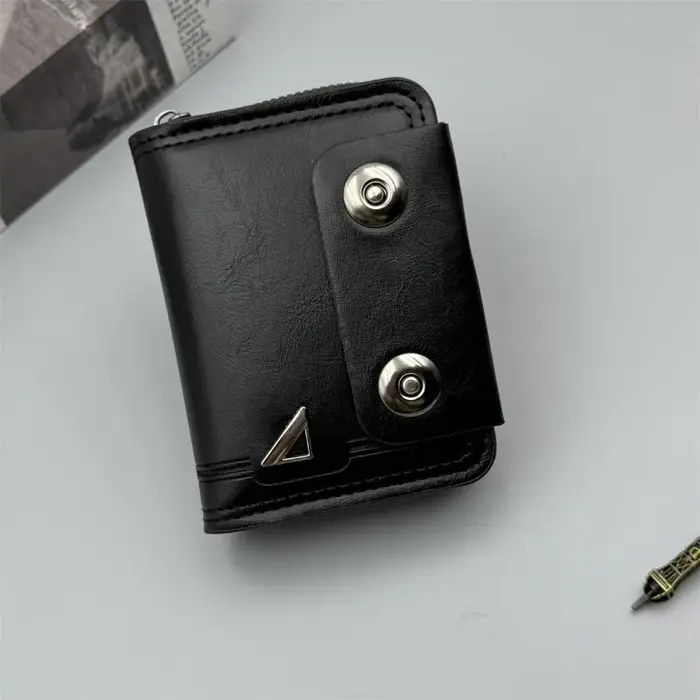 Portefeuille court rétro de luxe pour hommes, porte-monnaie multi-fentes, fermeture éclair, boucle m