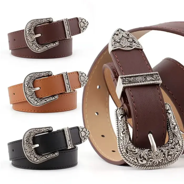 Ceinture Western Cowgirl en cuir noir pour femme