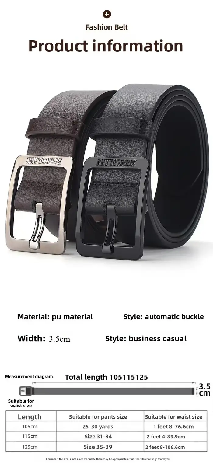 Ceinture en cuir PU noir pour homme