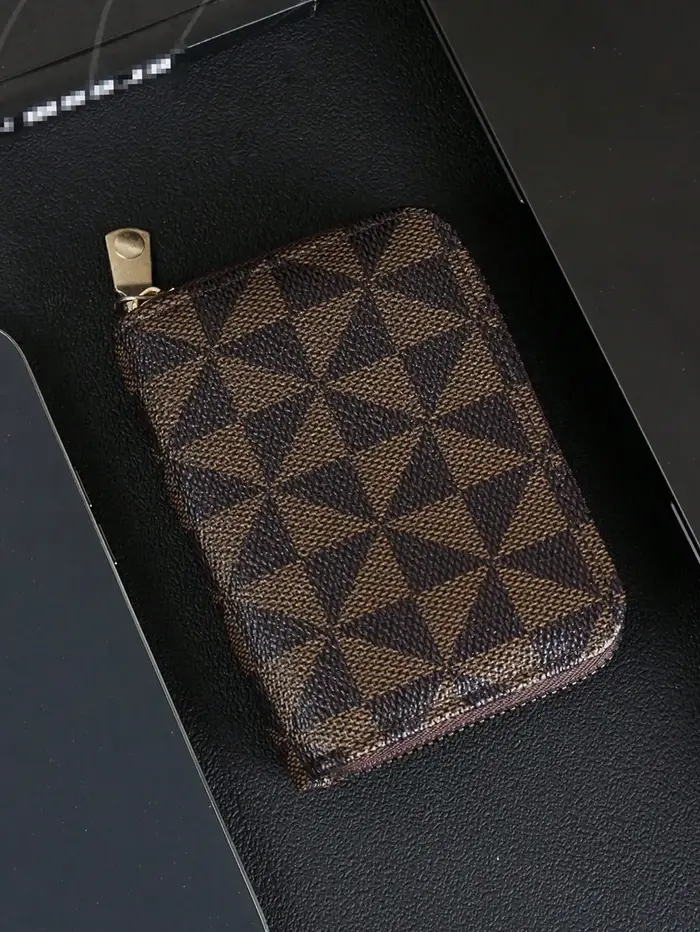 Porte-cartes élégant à motif à carreaux – Petit portefeuille vintage à fermeture éclair – Étui à cartes léger et portable pour hommes et femmes