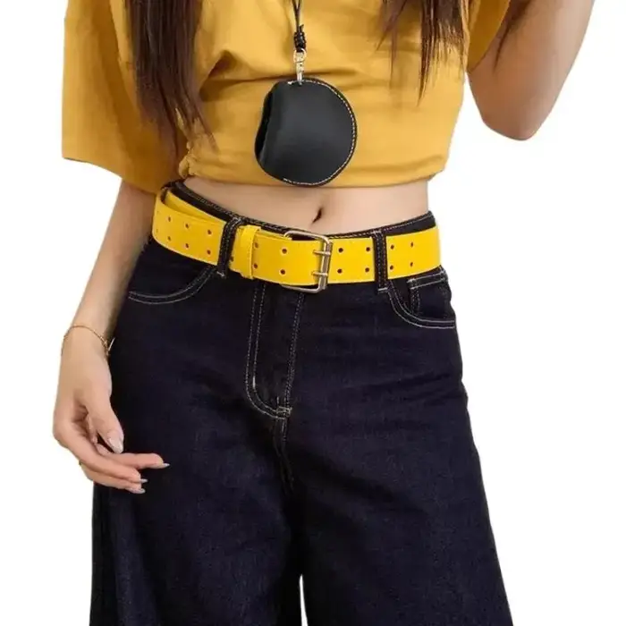 Large Design Sense Y2K – ceinture jaune à Double boutonnage pour femmes, avec jupe en jean avec gilet, décoration, ceinture polyvalente
