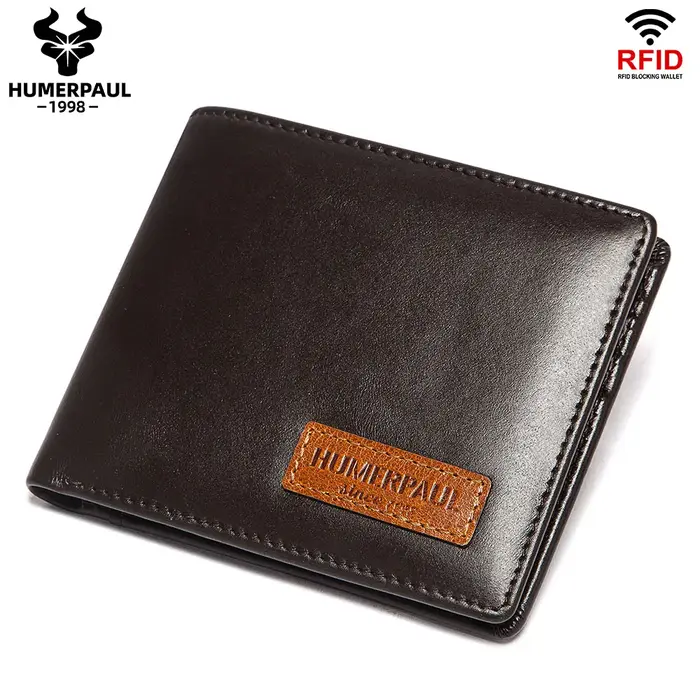 HUMERPAUL Airtag portefeuille pour hommes en cuir véritable RFID à trois volets porte-carte avec fen