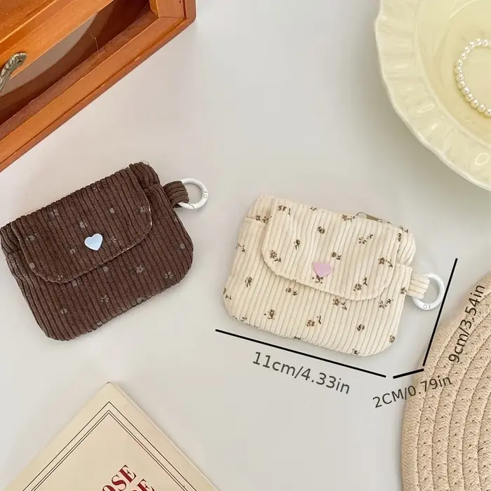 Sac de rangement pour pièces de monnaie en velours côtelé, portefeuille pour femme, porte-cartes à fermeture éclair, sac pour cartes bancaires et papiers d'identité, sac à maquillage pour rouge à lèvr