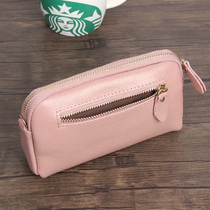 Portefeuille long en cuir véritable pour femme