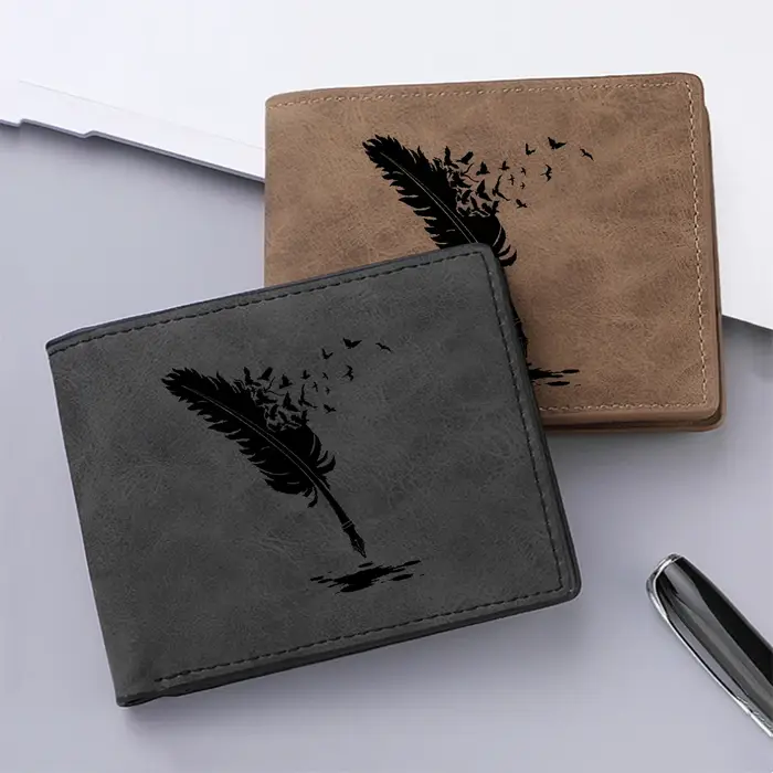 Nouveau portefeuille pour hommes à motif de plumes d'ange noires de qualité supérieure avec plusieurs fentes pour