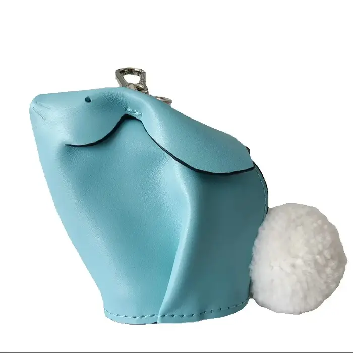 Porte-monnaie Lapin en Cuir Véritable Fait Main avec Breloque