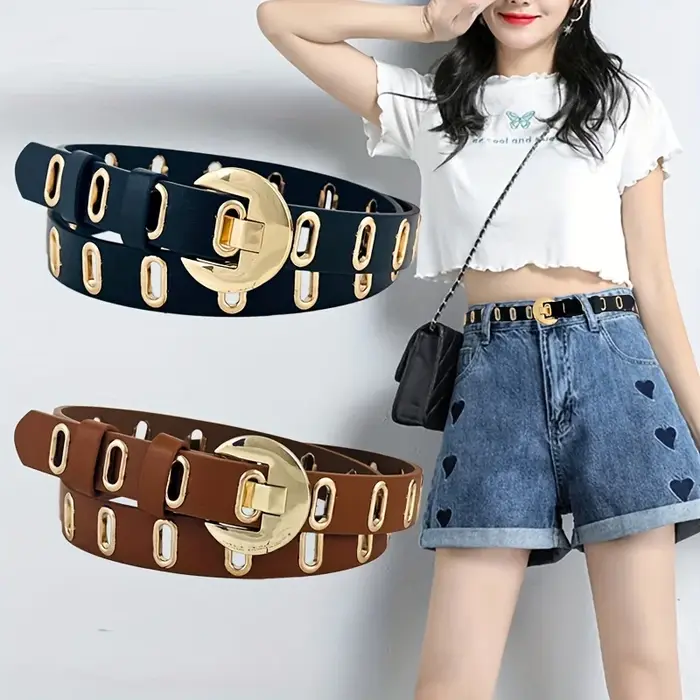 Ceinture tendance pour femme avec boucle croissant doré